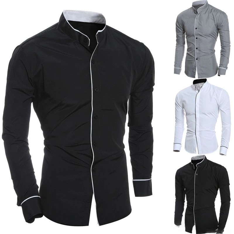 Mandarin Collar Formal Shirt Slim Fit - Chemises à manches longues pour hommes,