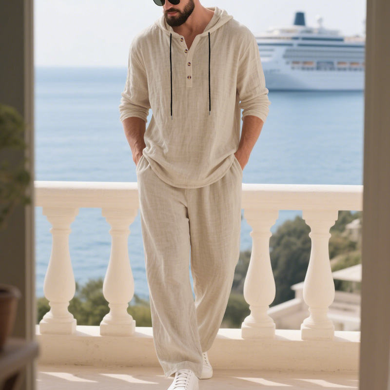 Mens Linen Shirt Long Sleeve - Ensemble décontracté homme en lin pour
