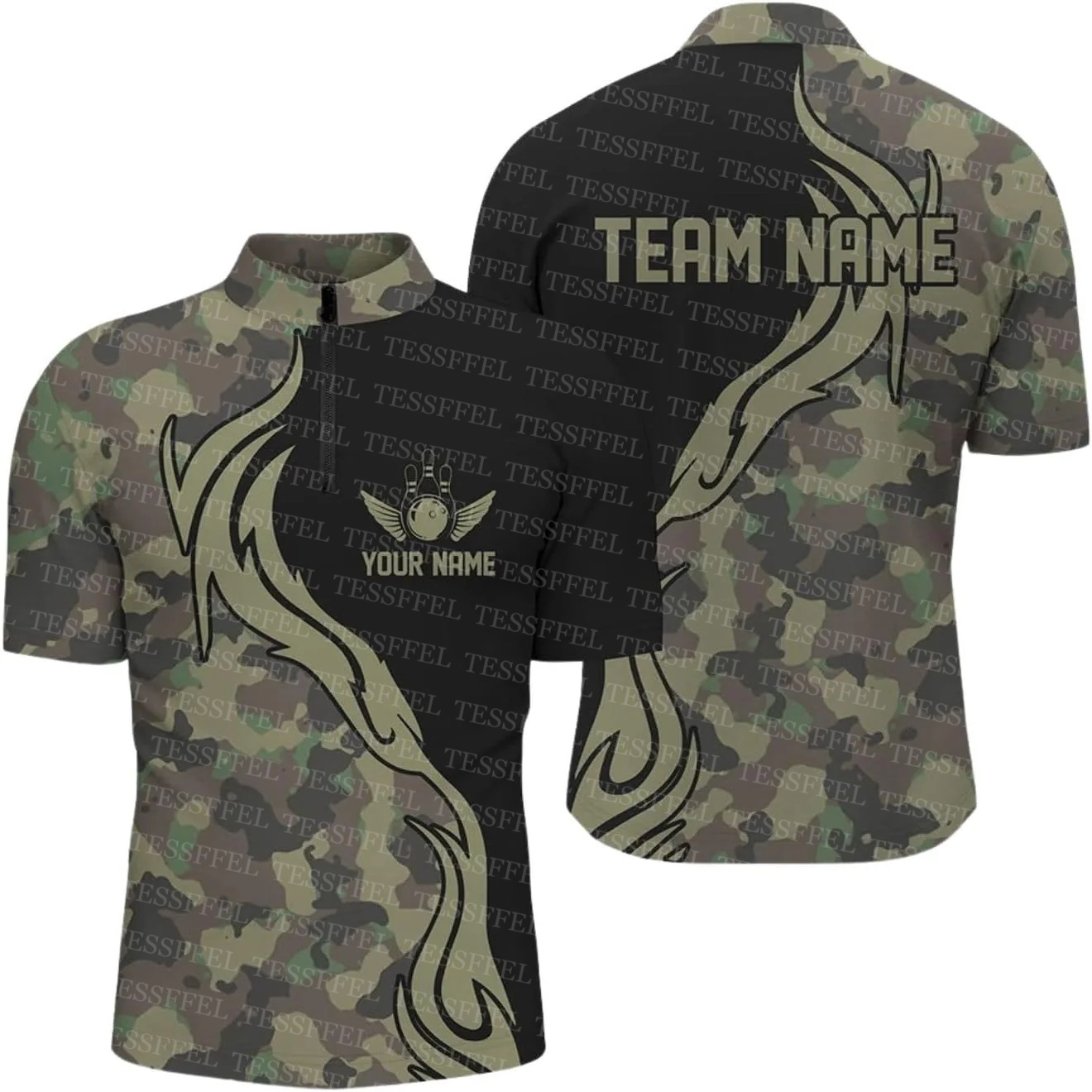 Short Sleeve Bowling Shirt Retro - Nom personnalisé Graffiti flamme frappe Bowling