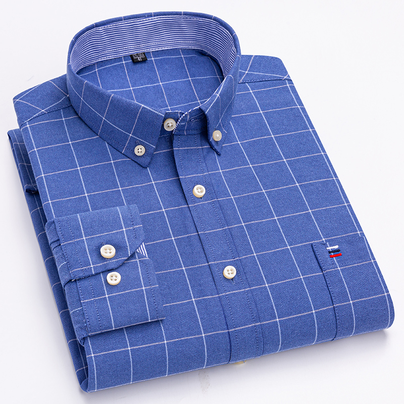 Oxford Cotton Casual Shirt Business - 100% pur coton Oxford hommes rayé
