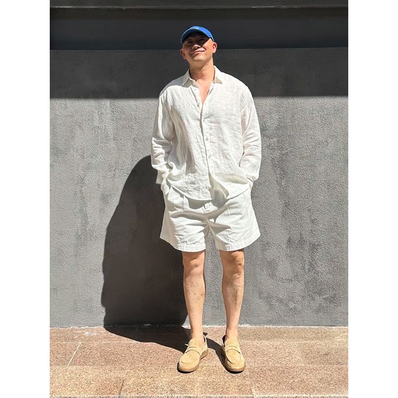 Mens Linen Shirt Long Sleeve - Ensemble chemise et short de sport