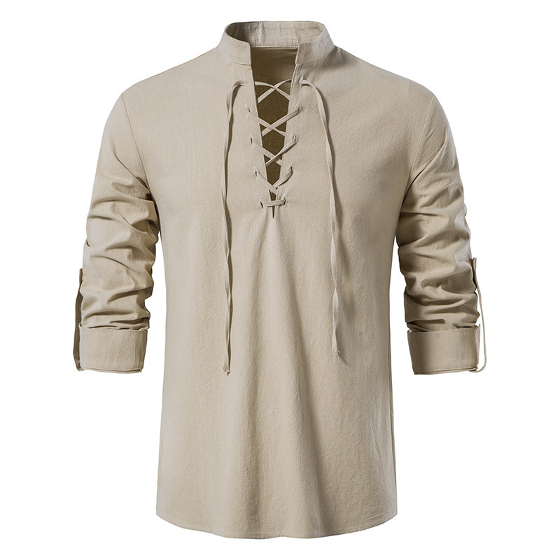 Mens Linen Shirt Long Sleeve - Chemise médiévale pour hommes en coton