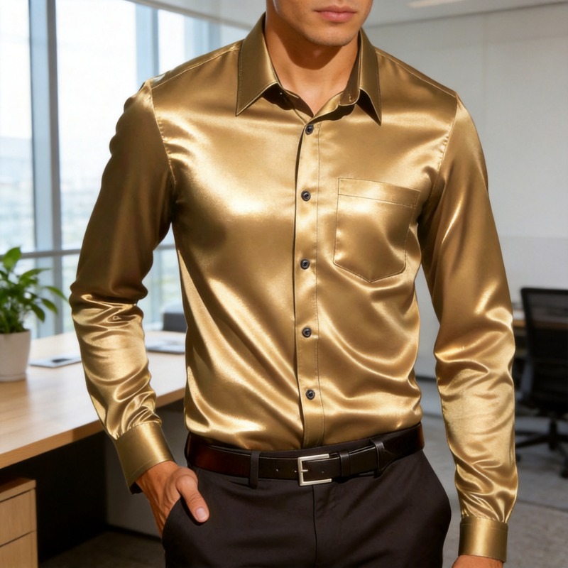 Mens Satin Silk Dress Shirt - Chemise habillée homme en soie glacée