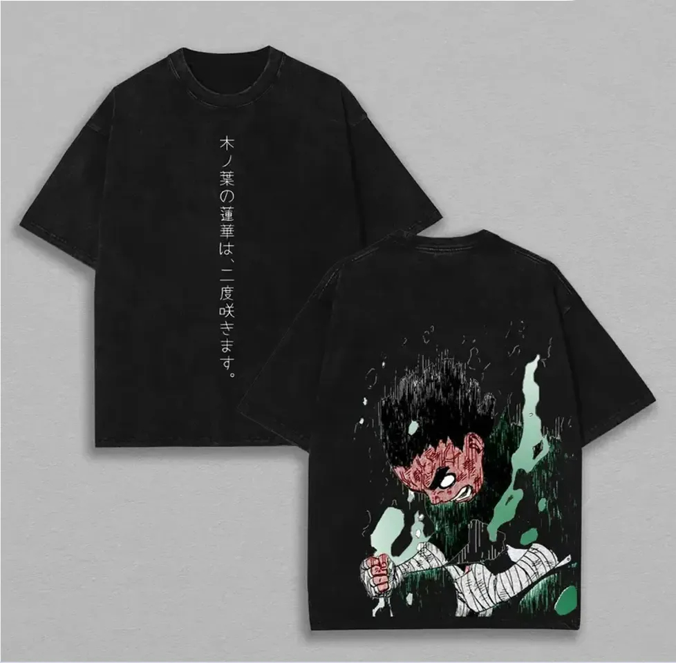 Acid Wash Vintage Graphic T Shirt - T-shirt Rock Lee Naruto pour homme,