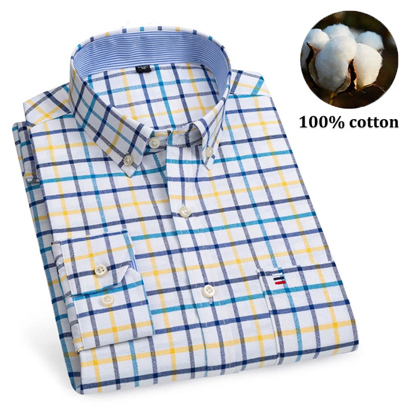 Oxford Cotton Casual Shirt Business - Chemises 100% coton pour hommes, manches
