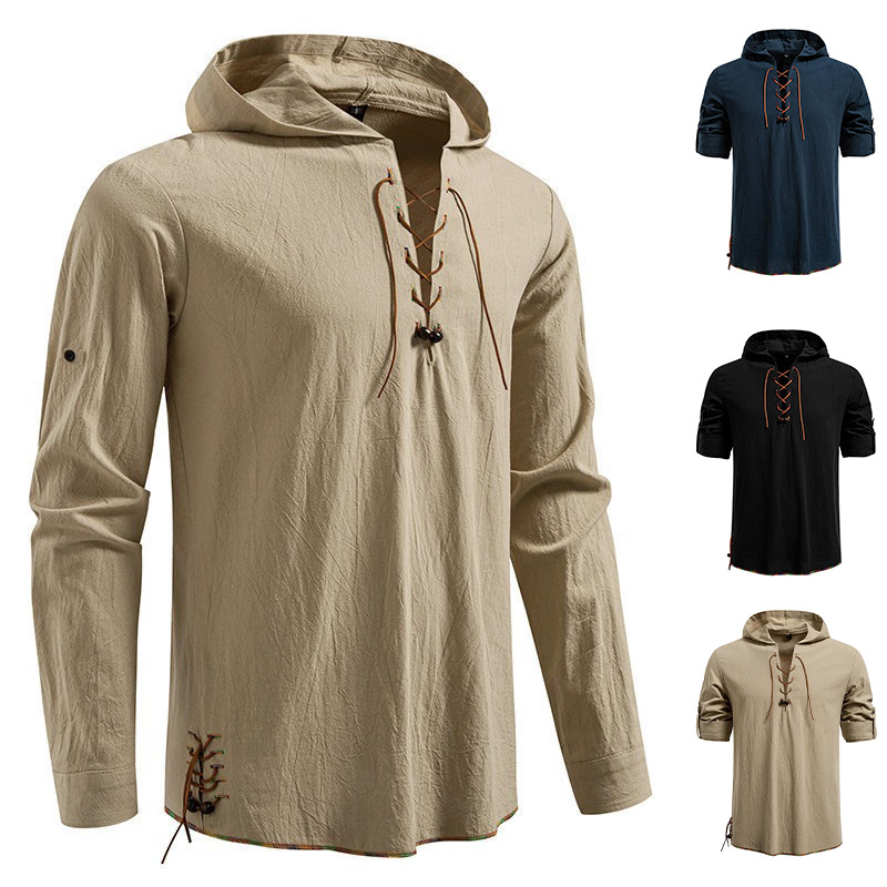 Medieval Gothic Lace Up Pirate Shirt - T-shirt à capuche à manches longues