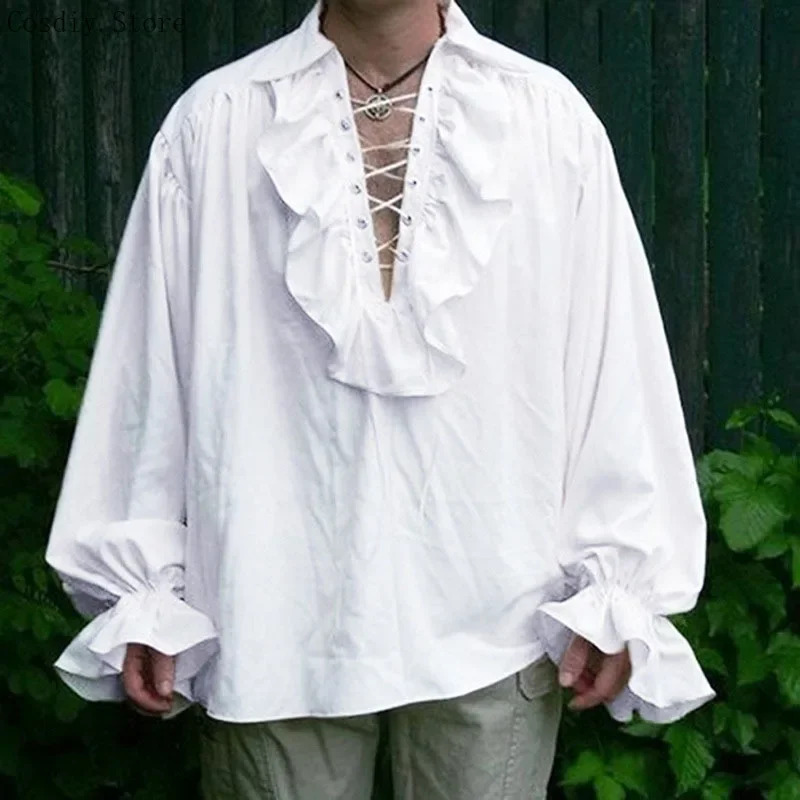 Medieval Gothic Lace Up Pirate Shirt - S-5XL Pirate médiéval Halloween Vampire Costume