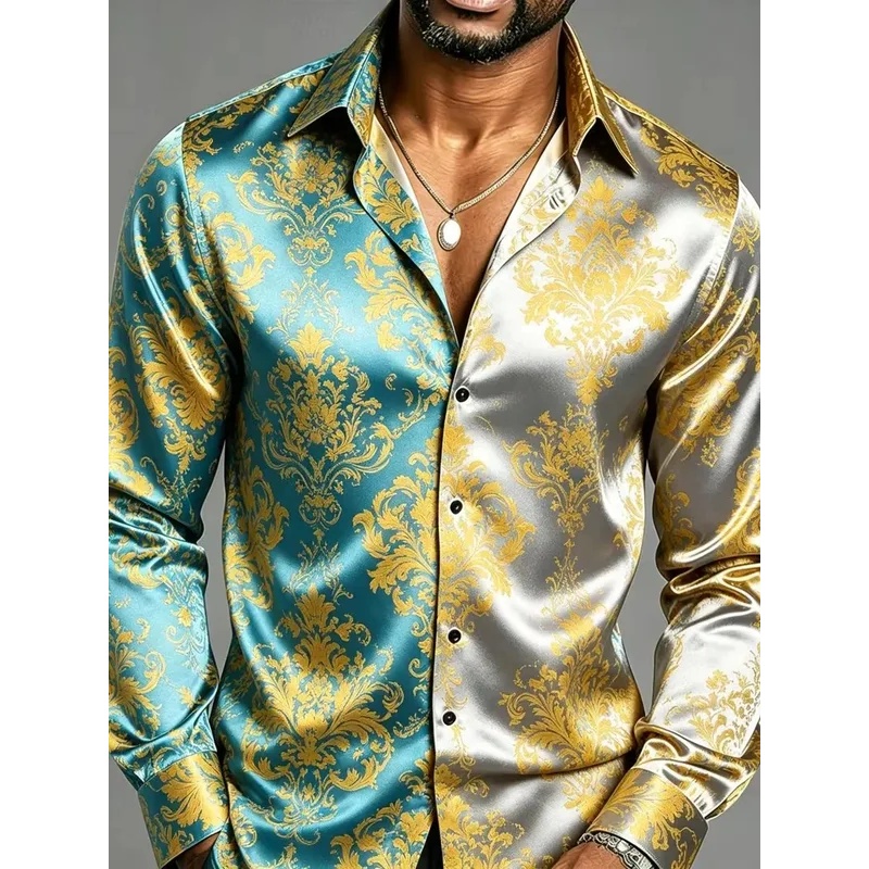 Mens Satin Silk Dress Shirt - Chemises habillées pour hommes en satin