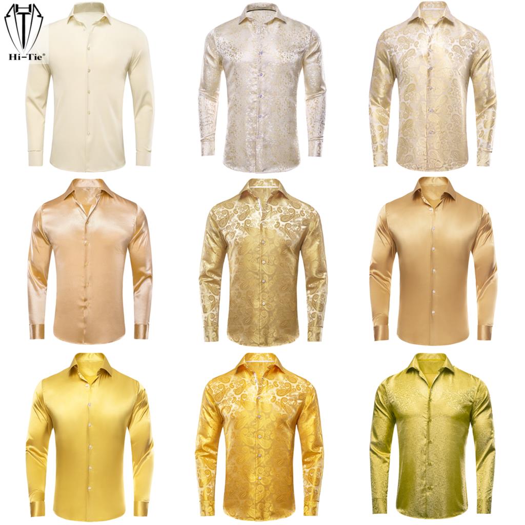 Mens Satin Silk Dress Shirt - Hi-aught-Chemise habillée à manches longues pour
