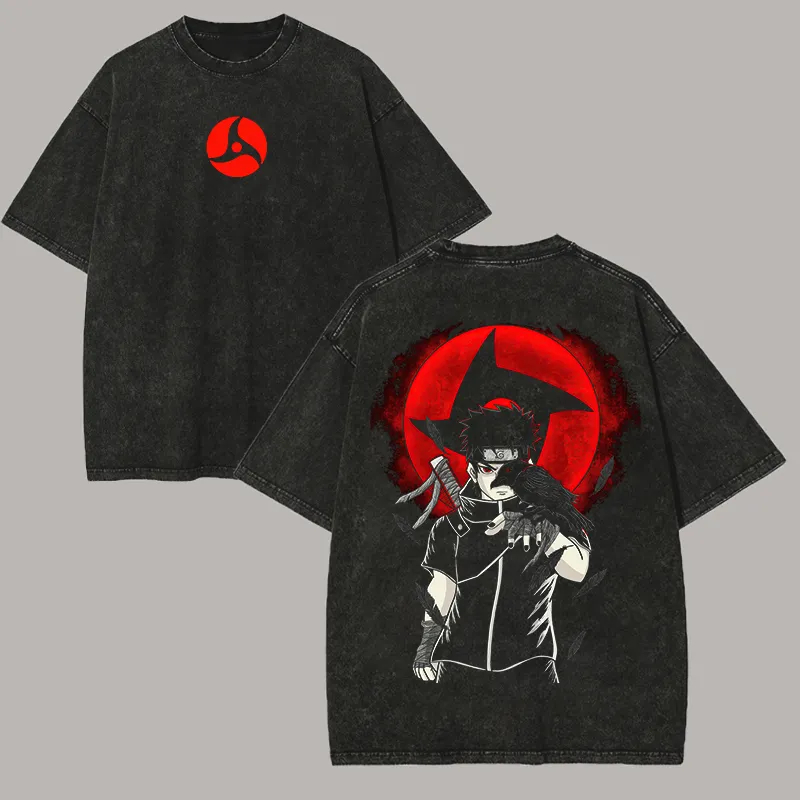 Acid Wash Vintage Graphic T Shirt - T-shirt Naruto Shisui Uchiha Mangekyo Sharingan