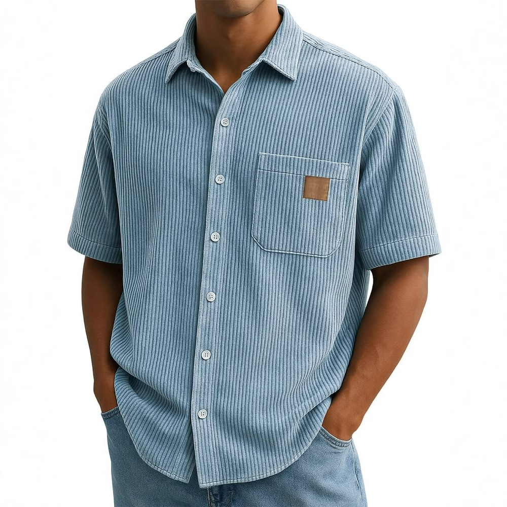 Corduroy Button Up Shirt Men - Chemise à manches courtes en velours