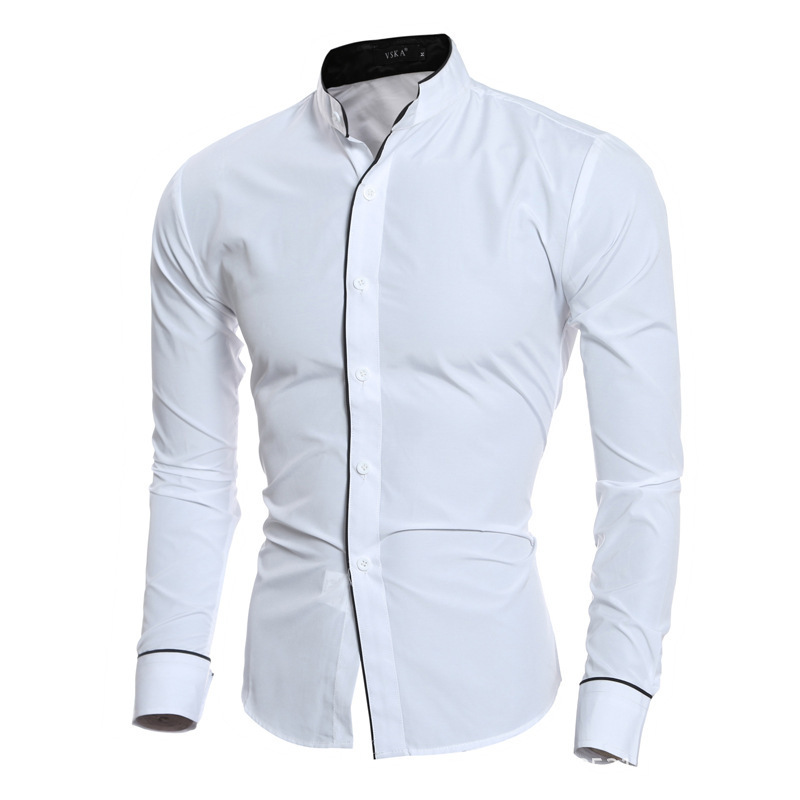Chemises à manches longues pou - Mandarin Collar Formal Shirt Slim Fit avis et prix