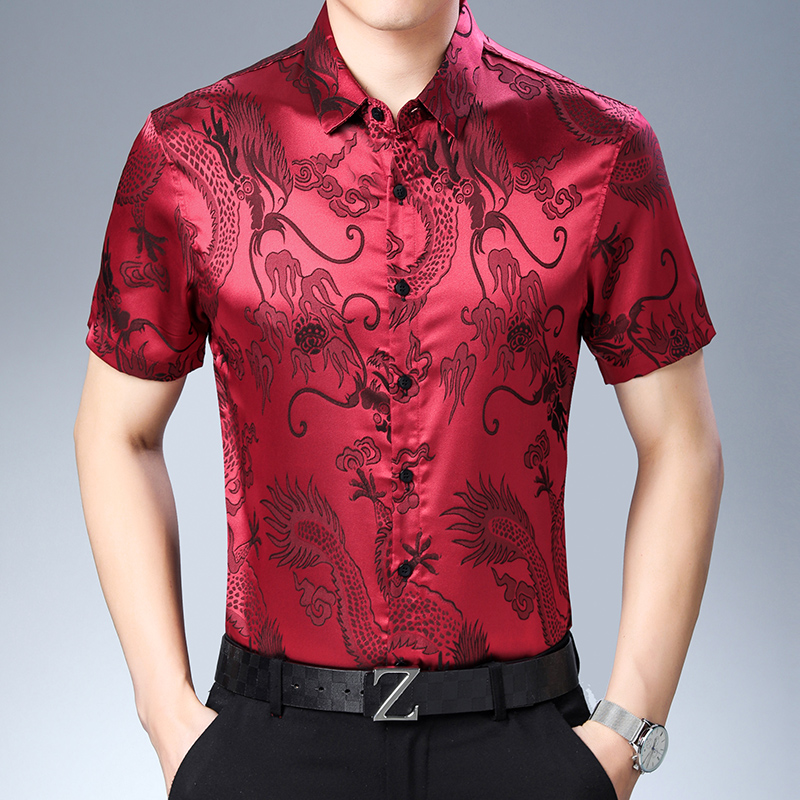 Chemise en satin à manches cou - Mens Satin Silk Dress Shirt avis et prix