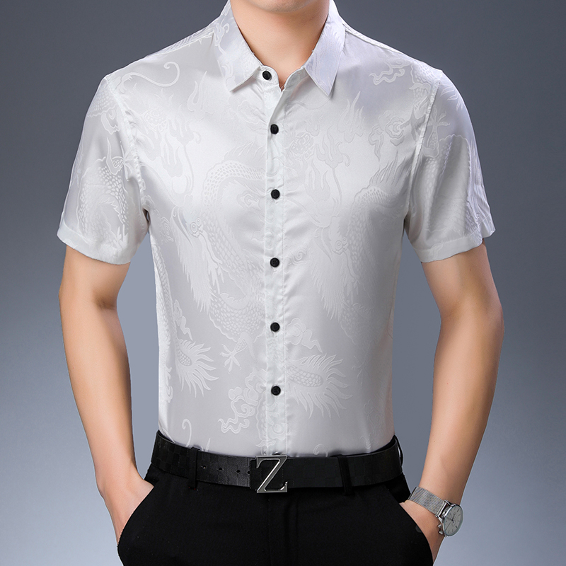 Chemise en satin à manches cou - Mens Satin Silk Dress Shirt avis et prix