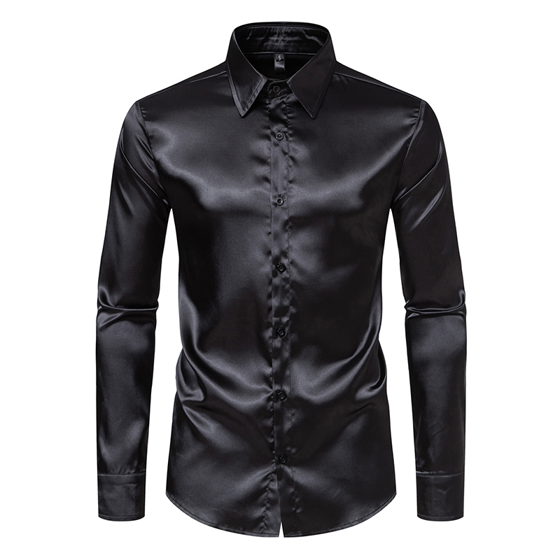 Chemises de luxe en Satin noir - Mens Satin Silk Dress Shirt avis et prix