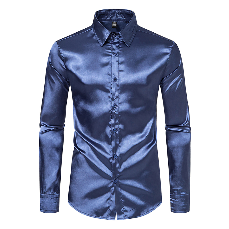 Chemises de luxe en Satin noir - Mens Satin Silk Dress Shirt avis et prix