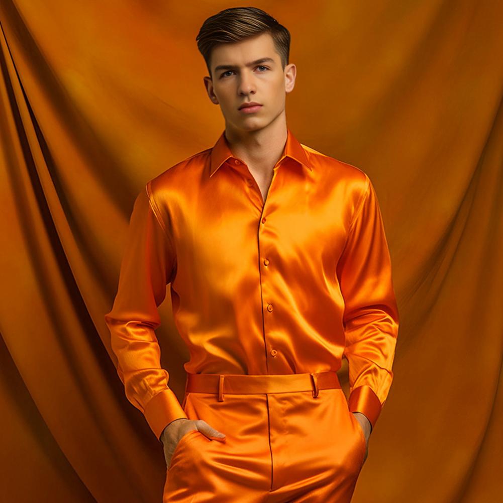 Chemise en satin de soie bleue - Mens Satin Silk Dress Shirt avis et prix