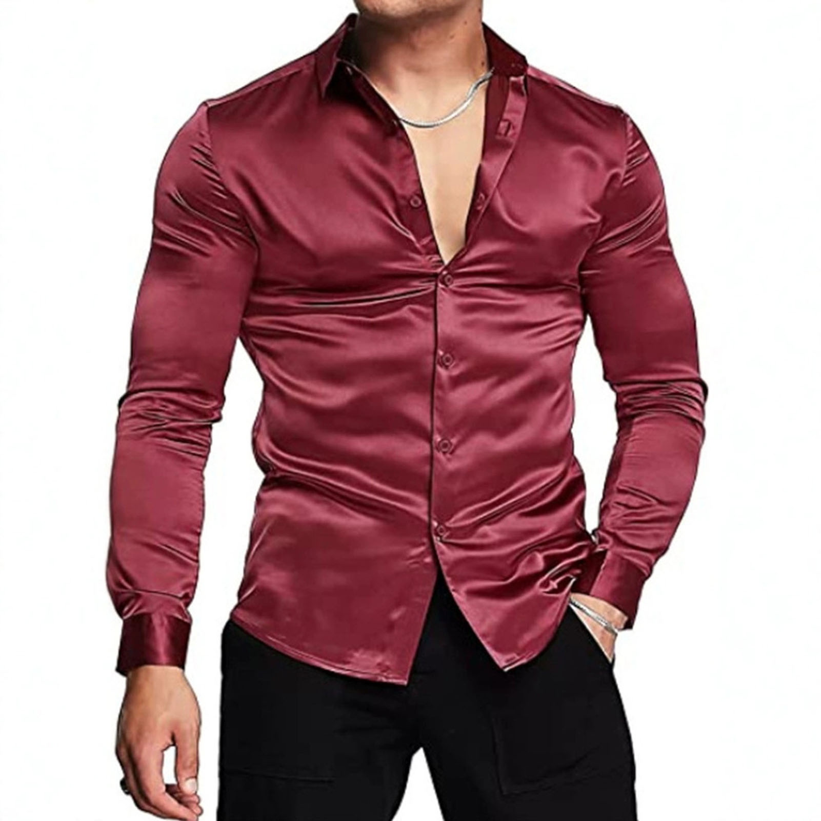 Printemps automne soie Satin c - Mens Satin Silk Dress Shirt avis et prix