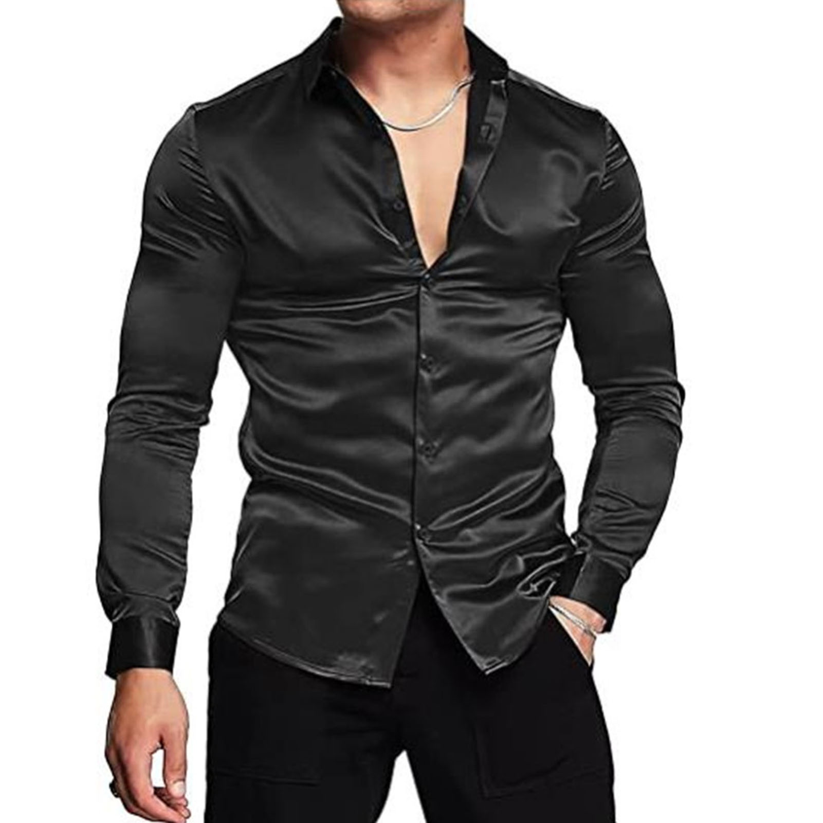 Printemps automne soie Satin c - Mens Satin Silk Dress Shirt avis et prix
