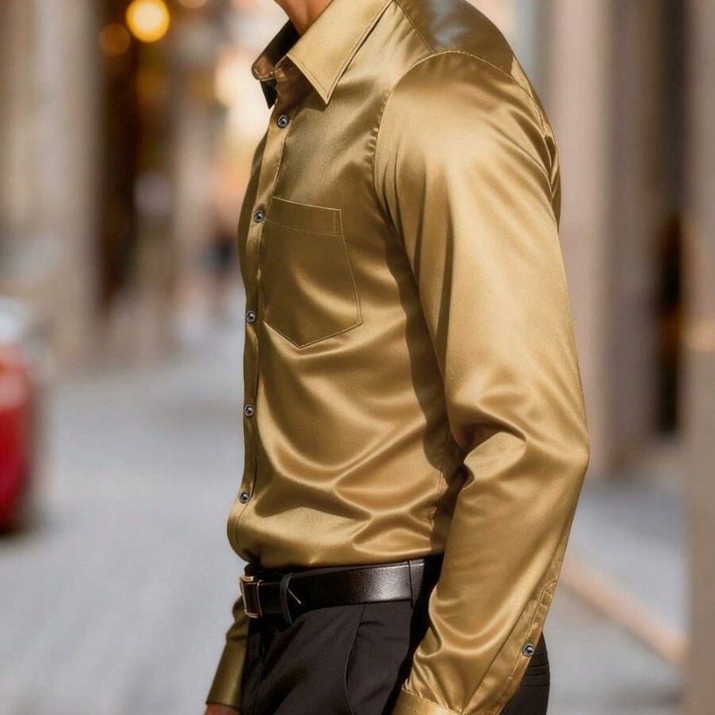 Chemise habillée homme en soie - Mens Satin Silk Dress Shirt avis et prix