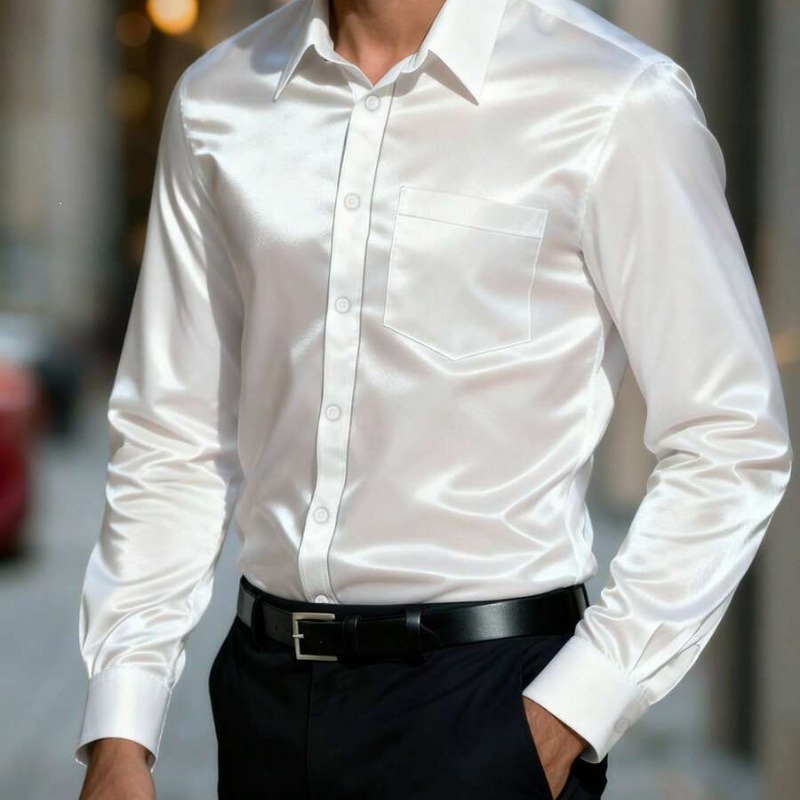 Chemise habillée homme en soie - Mens Satin Silk Dress Shirt avis et prix