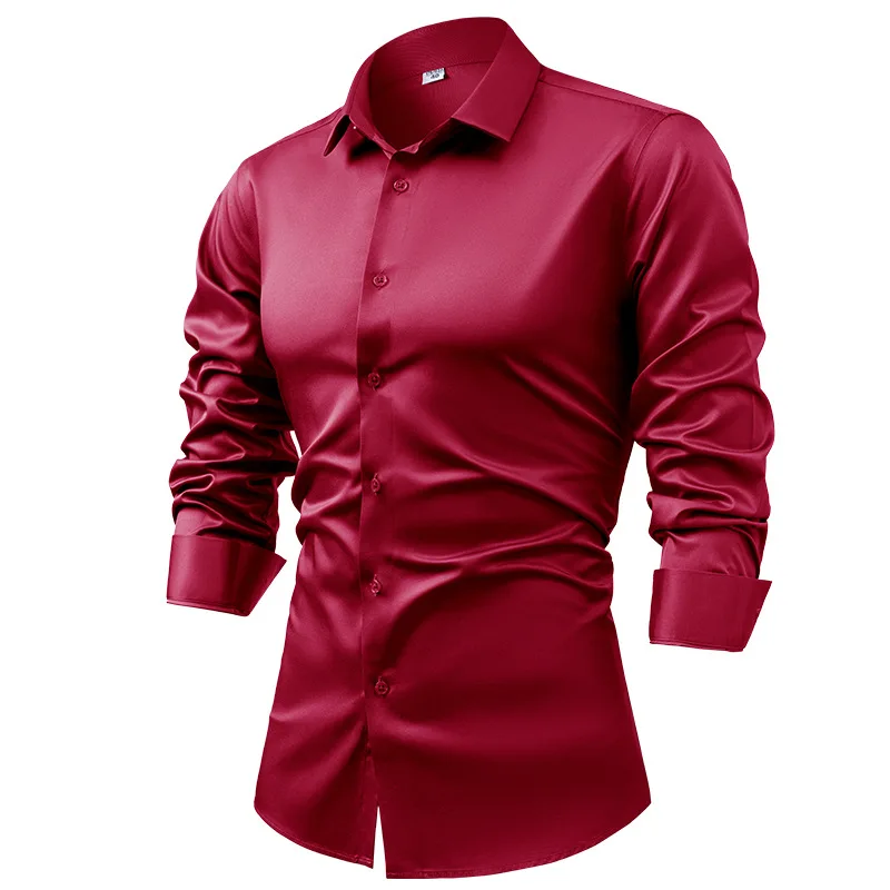 Chemises provoqué à manches lo - Mens Satin Silk Dress Shirt avis et prix