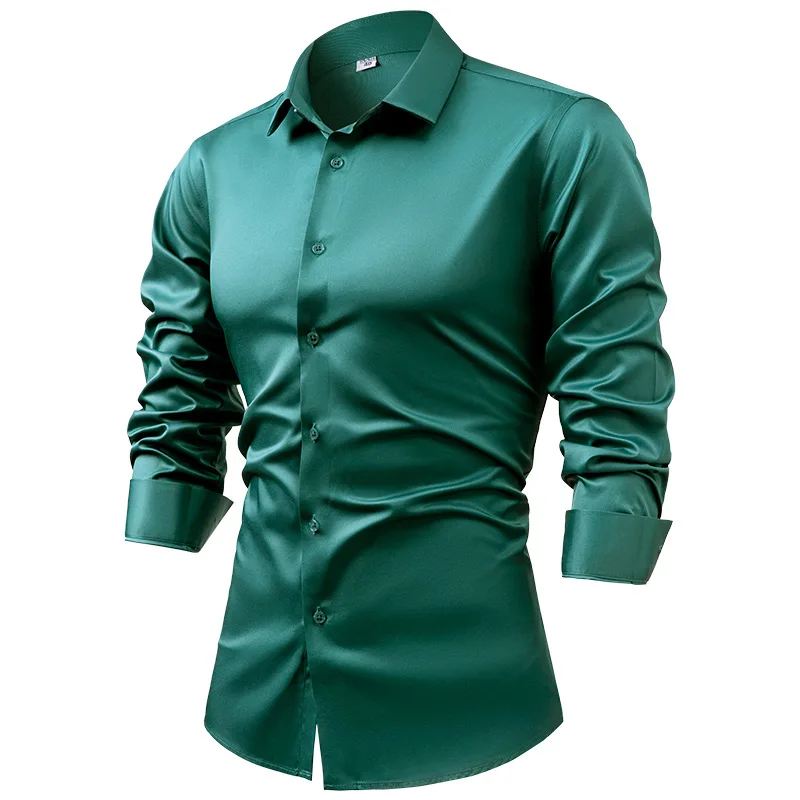 Chemises provoqué à manches lo - Mens Satin Silk Dress Shirt avis et prix