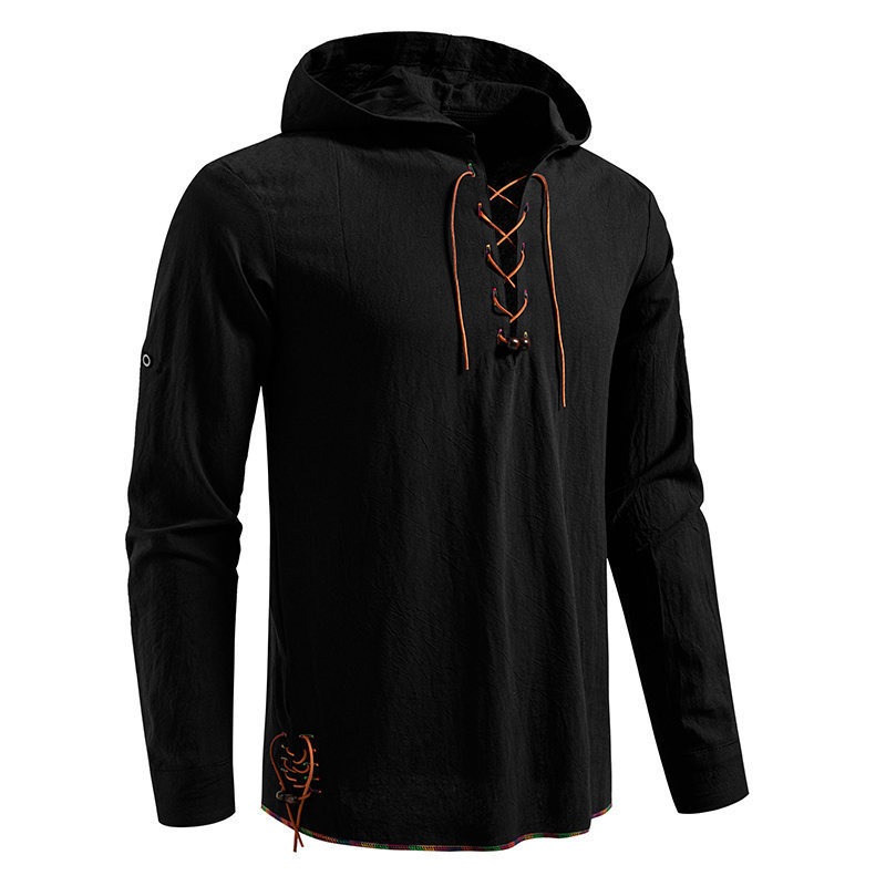 T-shirt à capuche à manches lo - Medieval Gothic Lace Up Pirate Shirt avis et prix