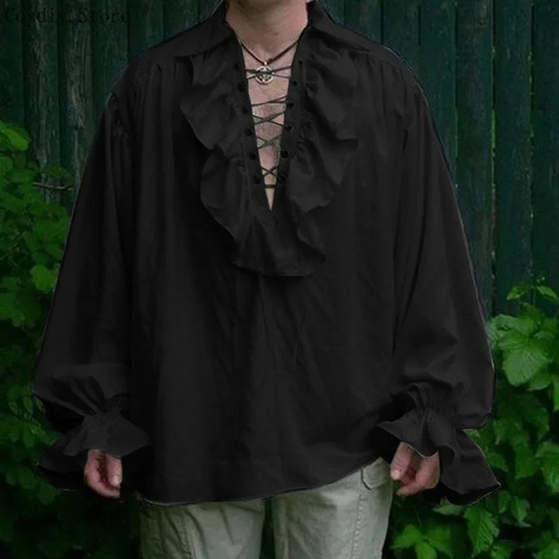 S-5XL Pirate médiéval Hallowee - Medieval Gothic Lace Up Pirate Shirt avis et prix