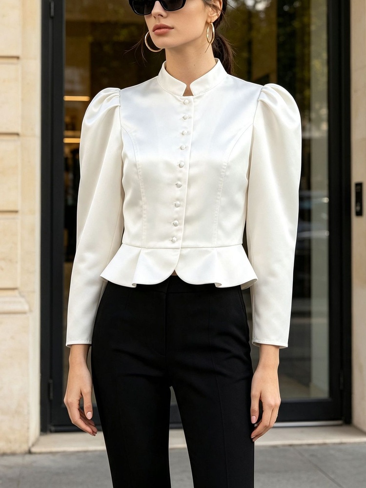 Chemisier à volants, manches l - Mandarin Collar Formal Shirt Slim Fit avis et prix