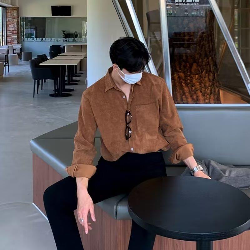 Chemises noires à manches long - Corduroy Button Up Shirt Men avis et prix