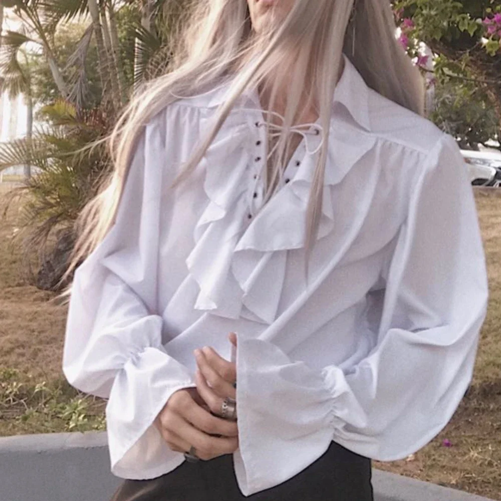 Hommes Pirate Chemise Vampire  - Medieval Gothic Lace Up Pirate Shirt avis et prix