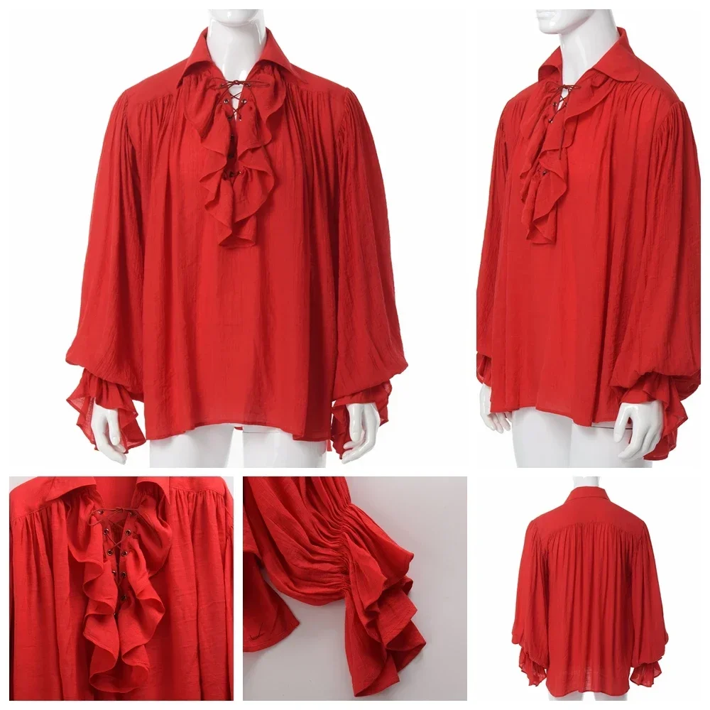 Hommes Pirate Chemise Vampire  - Medieval Gothic Lace Up Pirate Shirt avis et prix