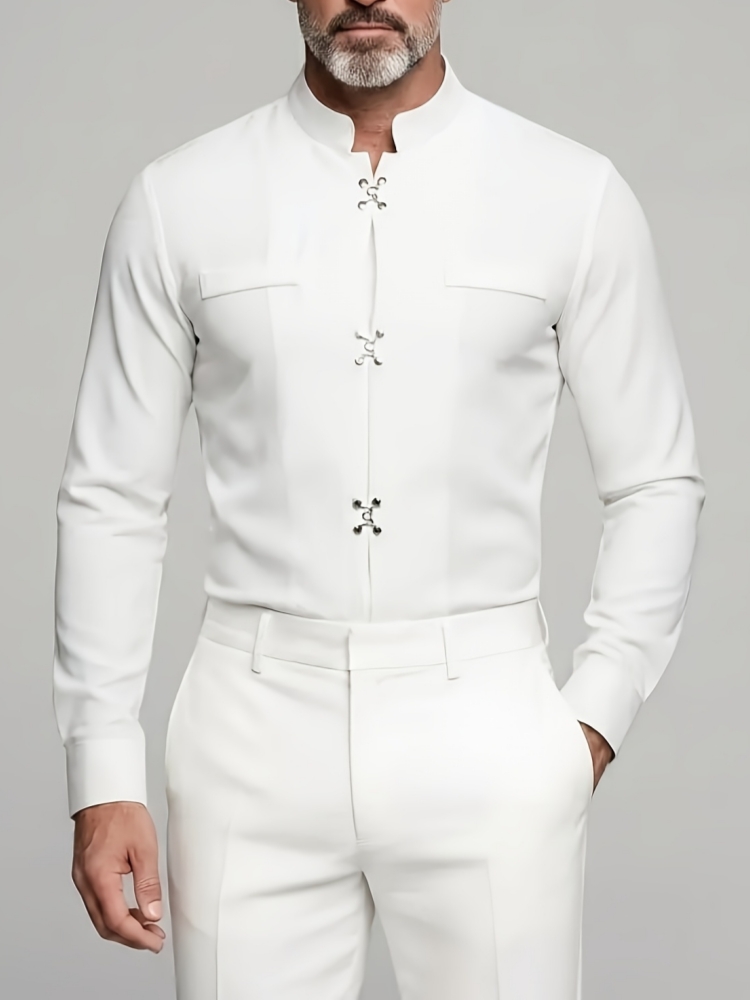 Chemise de luxe pour homme à c - Mandarin Collar Formal Shirt Slim Fit avis et prix