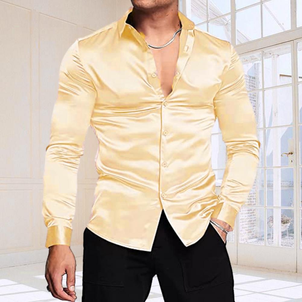 Chemise élégante pour homme en - Mens Satin Silk Dress Shirt avis et prix