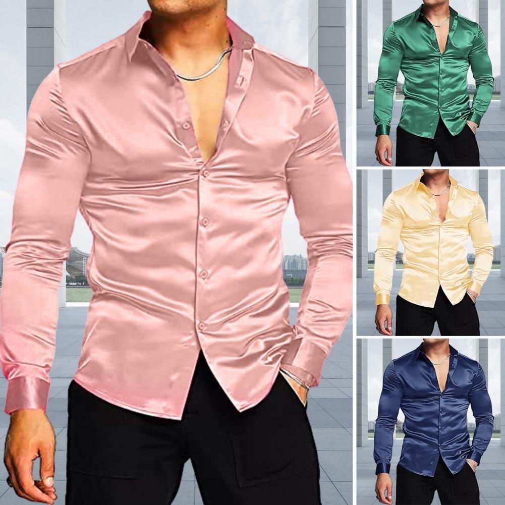 Chemise élégante pour homme en - Mens Satin Silk Dress Shirt avis et prix