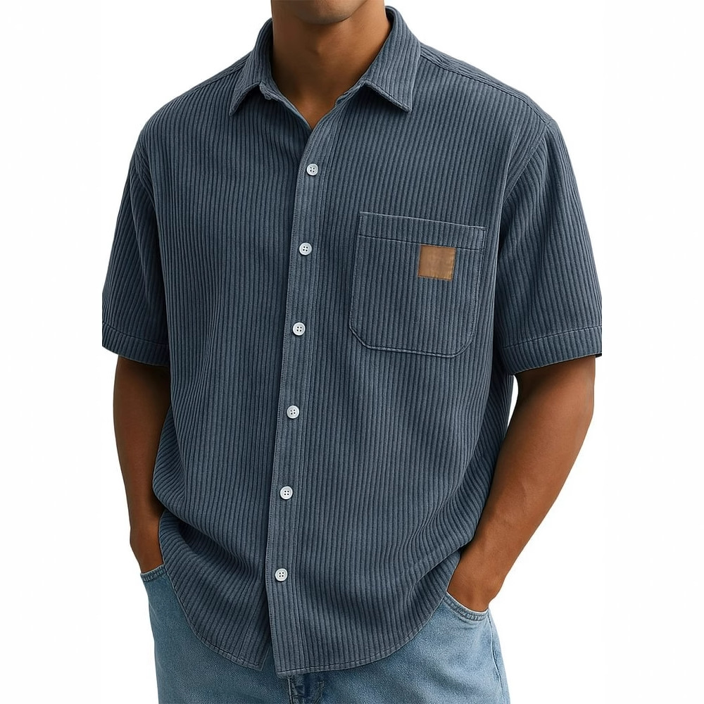 Chemise à manches courtes en v - Corduroy Button Up Shirt Men avis et prix